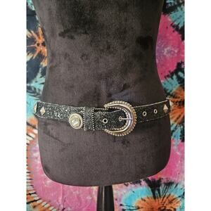 Vintage Black Studded Belt Sparkle With Silver Metal Accents Size Large 37"